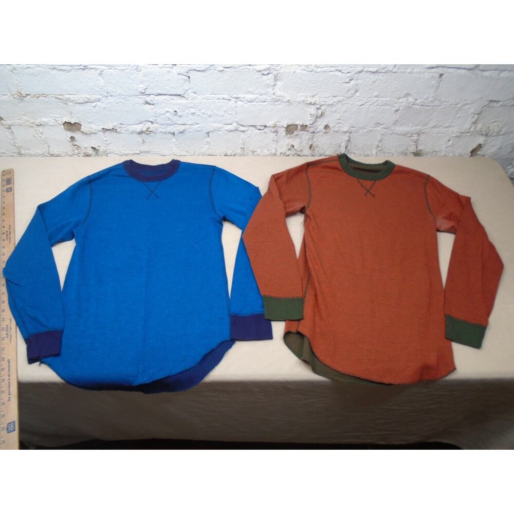 Vintage Y2K Mens Thermal Shirts Lot Waffle Print Blue Orange Warm Size Small